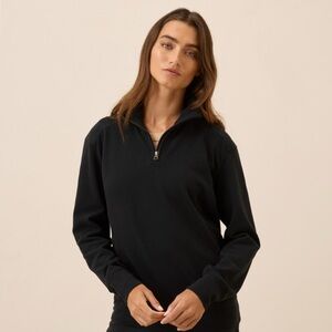 2 Quarter Zip Pact Cream & Black Pocket Organic Cotton Sweatshirts - S/M